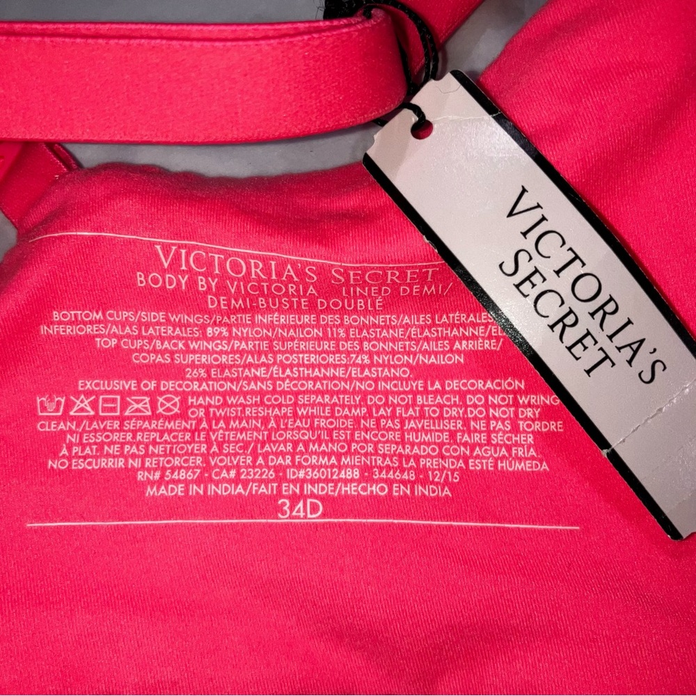 Victoria’s Secret Body Demi Lace Bustier Longline Bra Panty Set Pink Coral 34D S - Picture 9 of 11